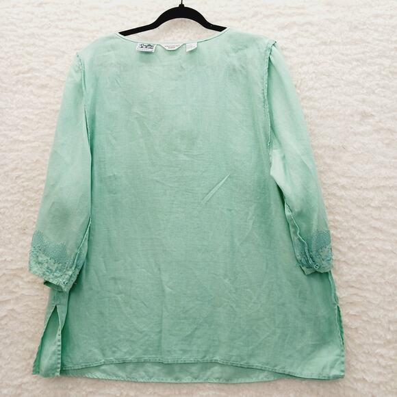 Tunic Size 1X Irish Linen Mint MOP Button Boho Minimalist Quiet Luxury Old Money - Picture 13 of 16